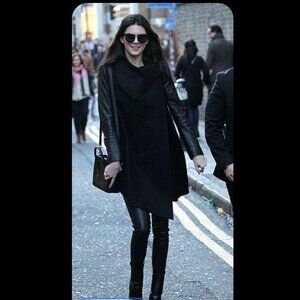 All Saints Hyde Monument Coat Leather Sleeves EUC Black Drape Asymmetrical